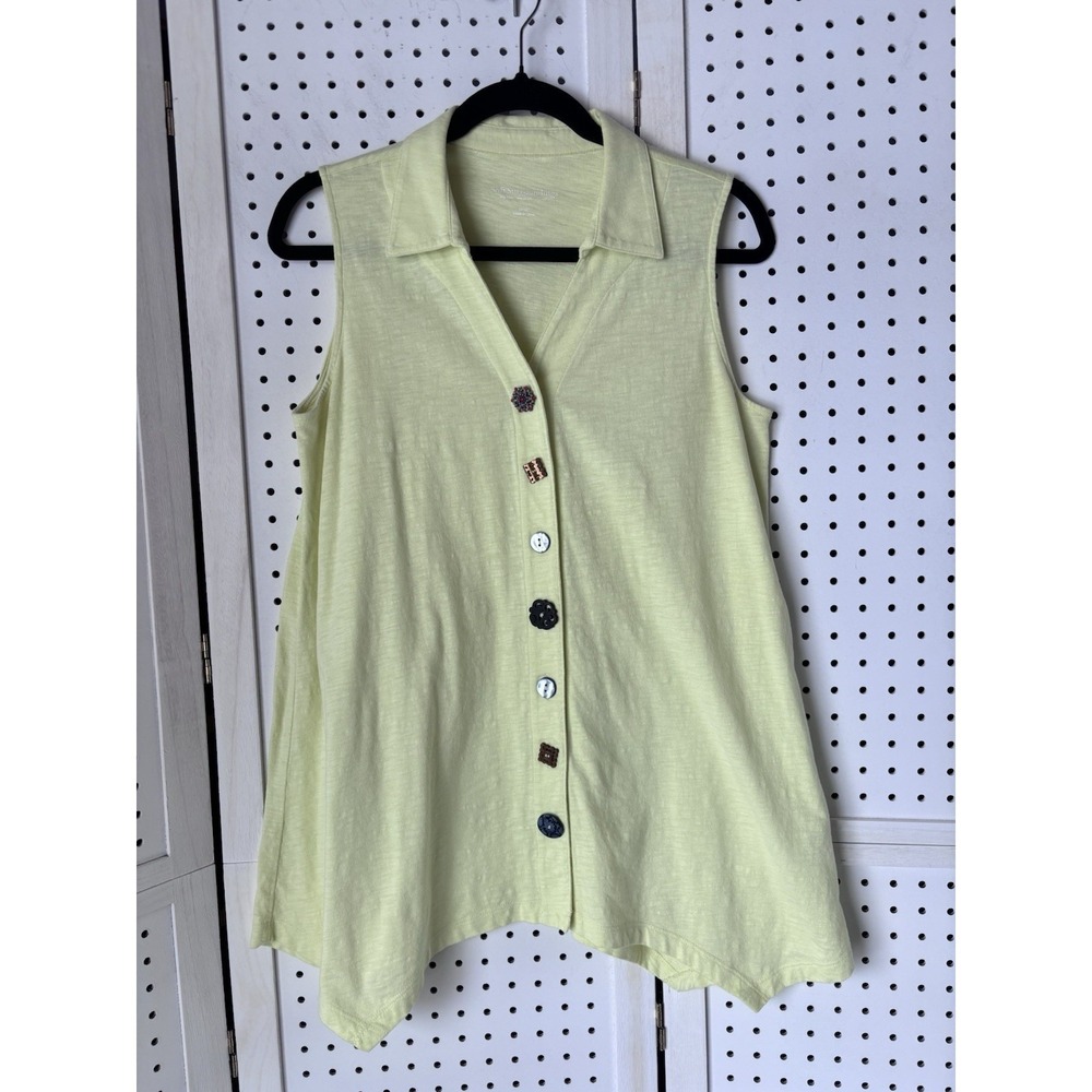 Soft Surroundings Shirt Womens Sm Yellow Sleeveless Button Front Tunic Boho Tank